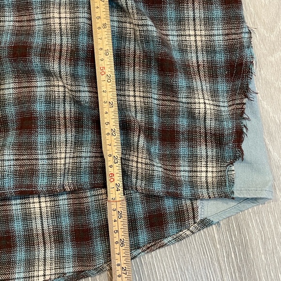 Fate Plaid Chambray 90s grunge zip oversized distressed shacket shirt flannel - Picture 8 of 8